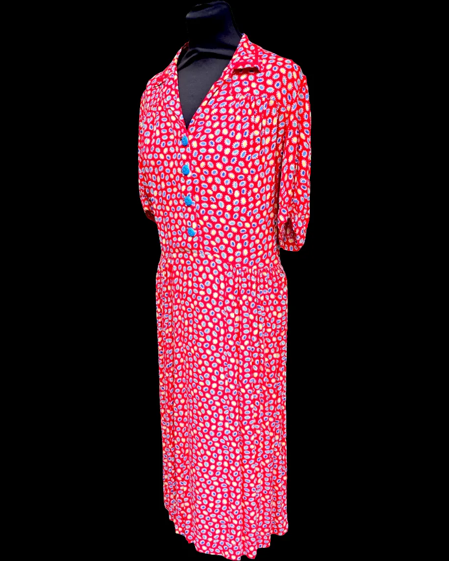 1940s Red Tea Dress M
