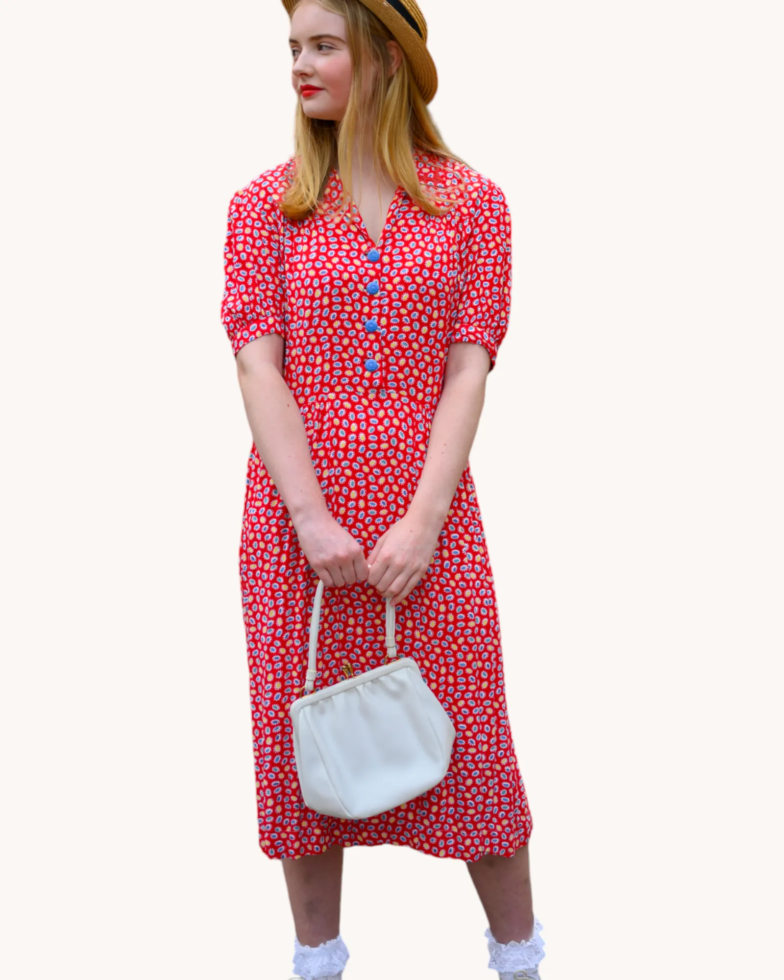 1940s Red Tea Dress M