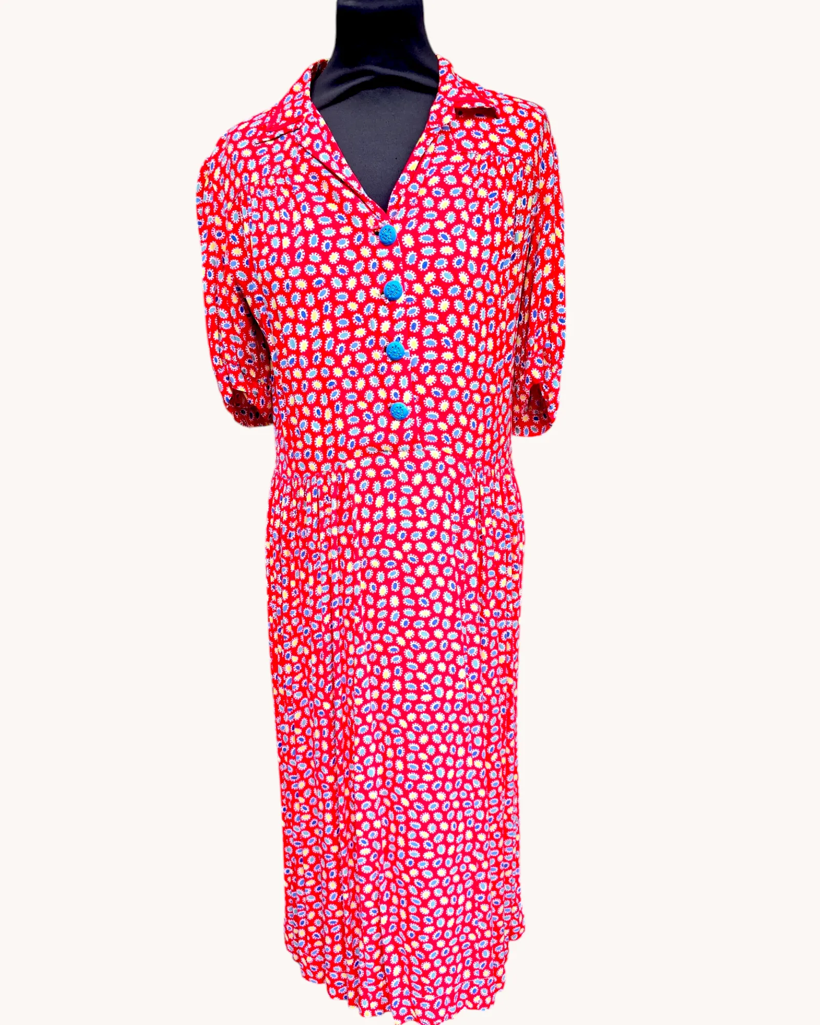 1940s Red Tea Dress M