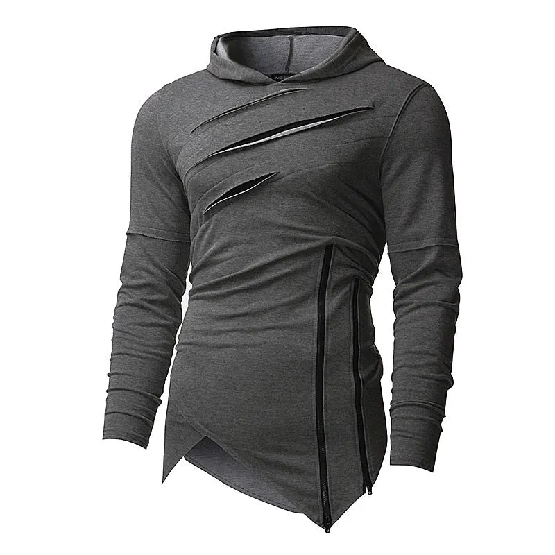 2019 New Design Hoodie Ripped Holes Men Punk Fashion Sweatshirts Brand Sportswear Casual Hooded Pullover Autumn Spring Hip Hop