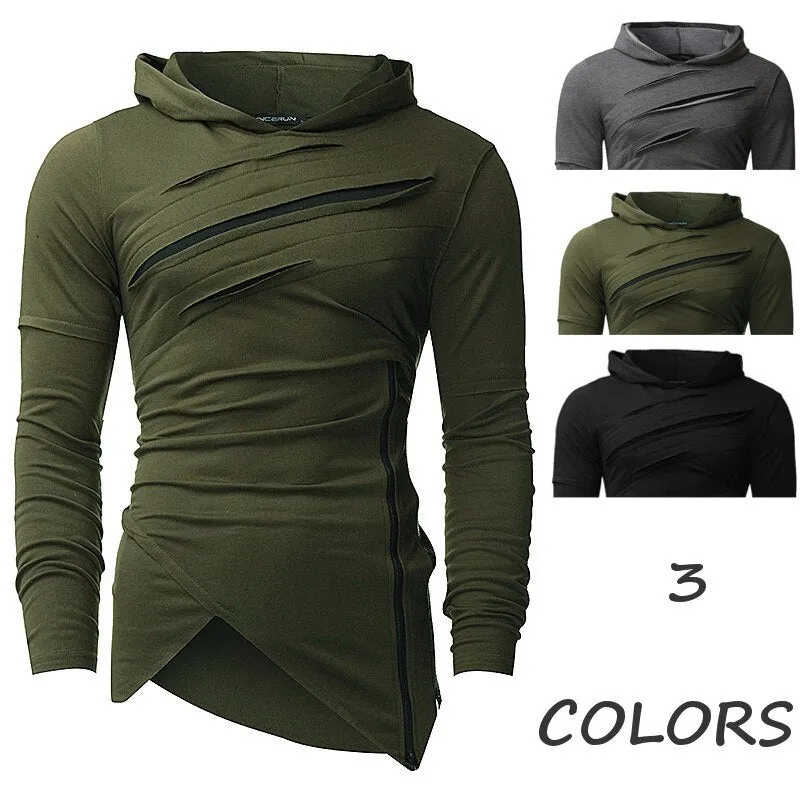 2019 New Design Hoodie Ripped Holes Men Punk Fashion Sweatshirts Brand Sportswear Casual Hooded Pullover Autumn Spring Hip Hop