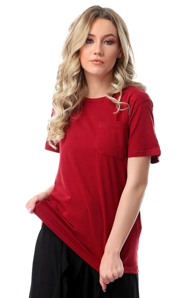 57206 Round Neck Slip On Burgundy Basic Tee