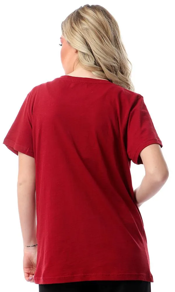 57206 Round Neck Slip On Burgundy Basic Tee