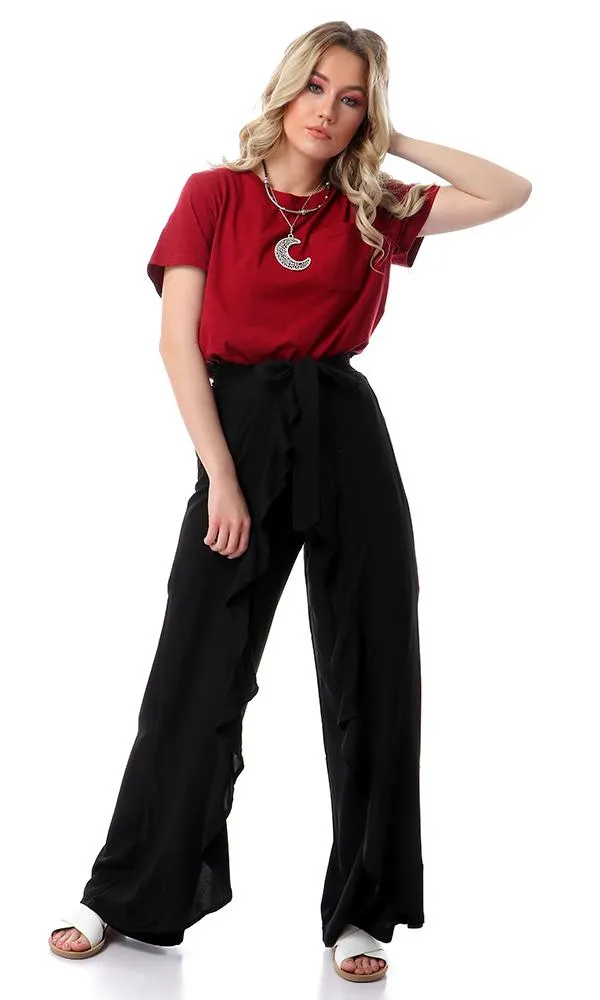 57206 Round Neck Slip On Burgundy Basic Tee