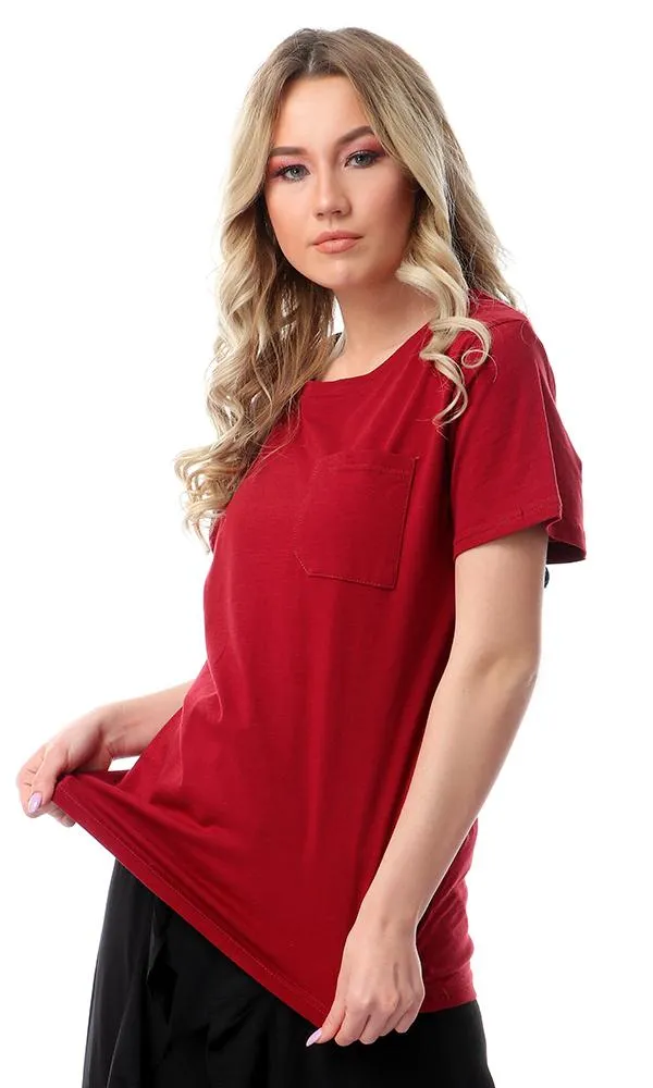57206 Round Neck Slip On Burgundy Basic Tee