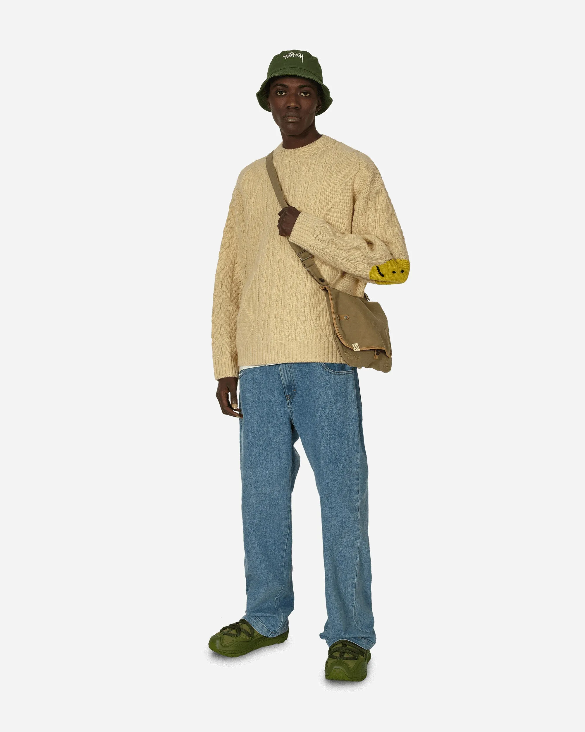 5G Wool Cable Knit Profile Rainbowy Patch Sweater Ecru