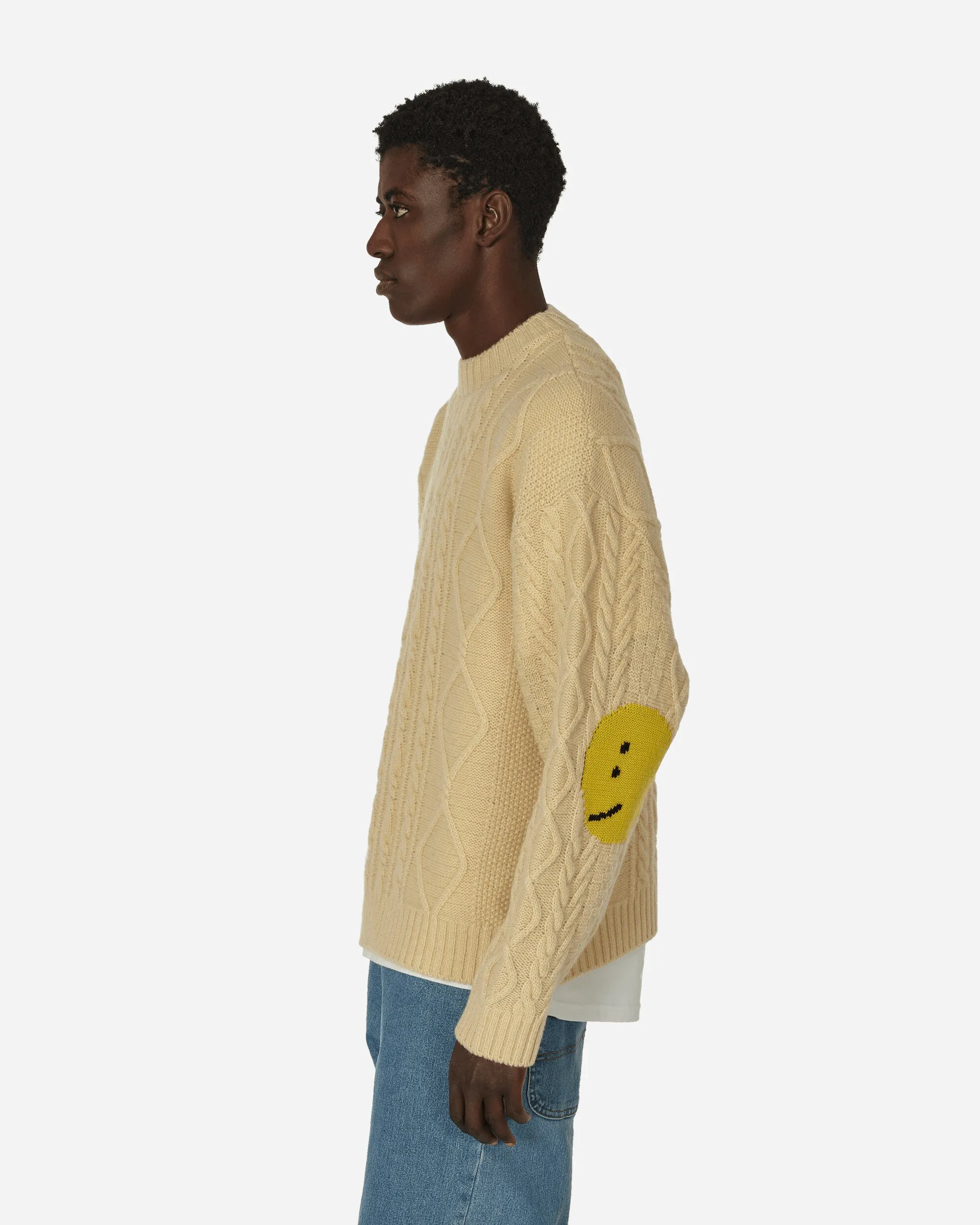 5G Wool Cable Knit Profile Rainbowy Patch Sweater Ecru