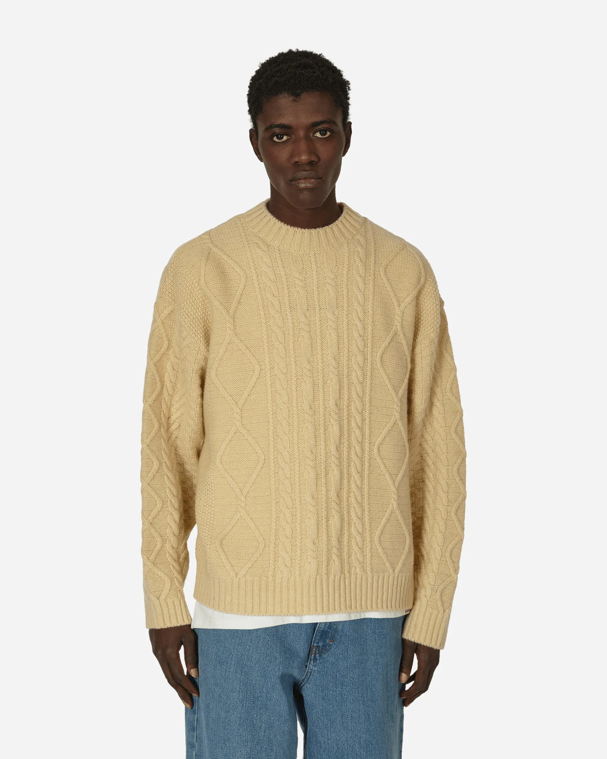 5G Wool Cable Knit Profile Rainbowy Patch Sweater Ecru
