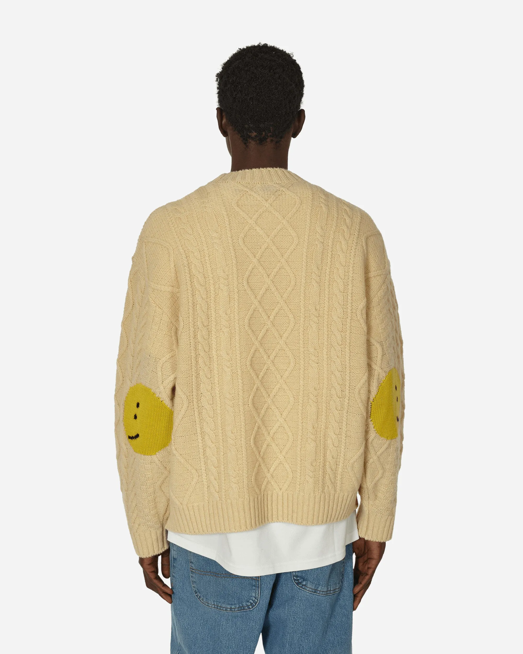 5G Wool Cable Knit Profile Rainbowy Patch Sweater Ecru