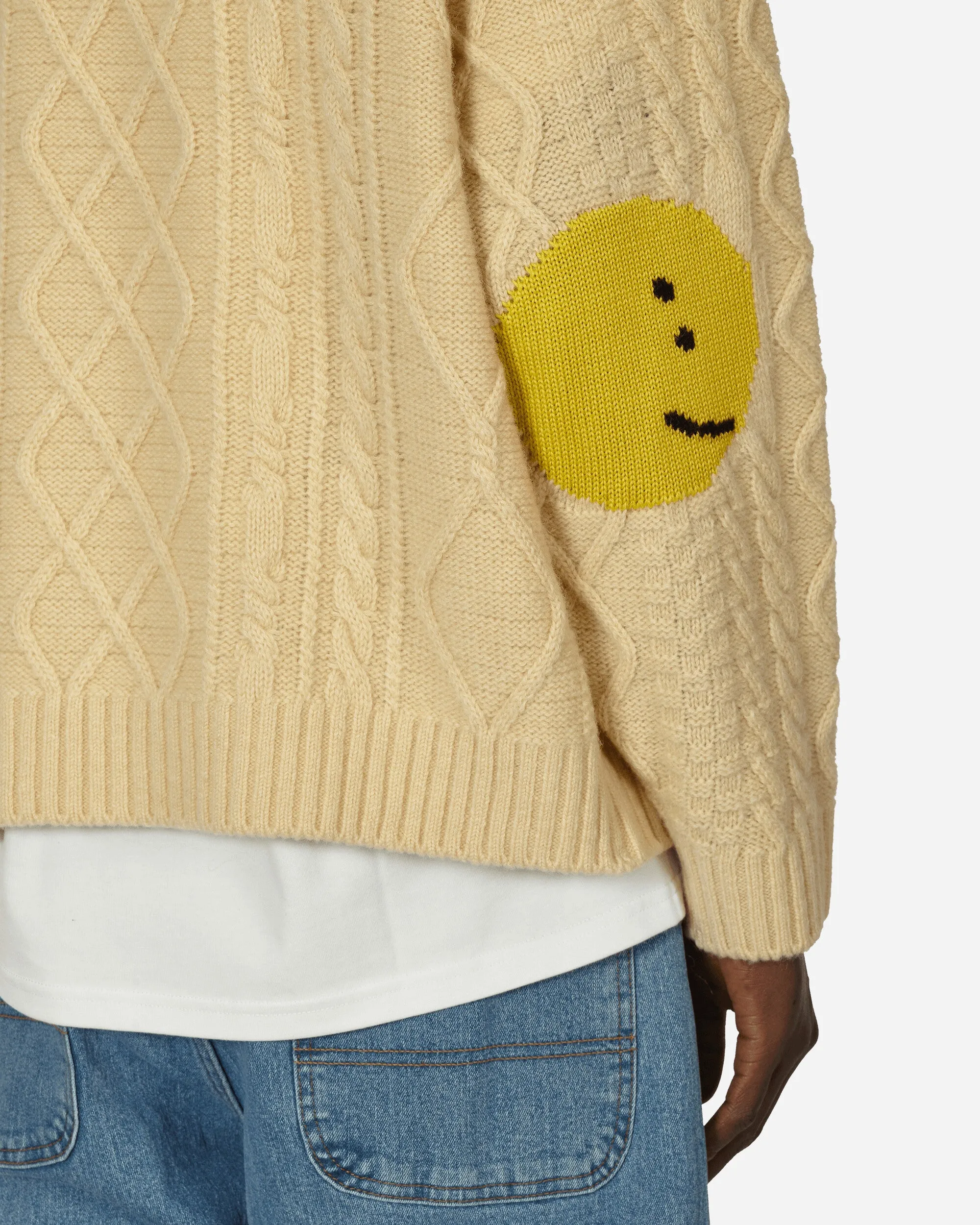 5G Wool Cable Knit Profile Rainbowy Patch Sweater Ecru