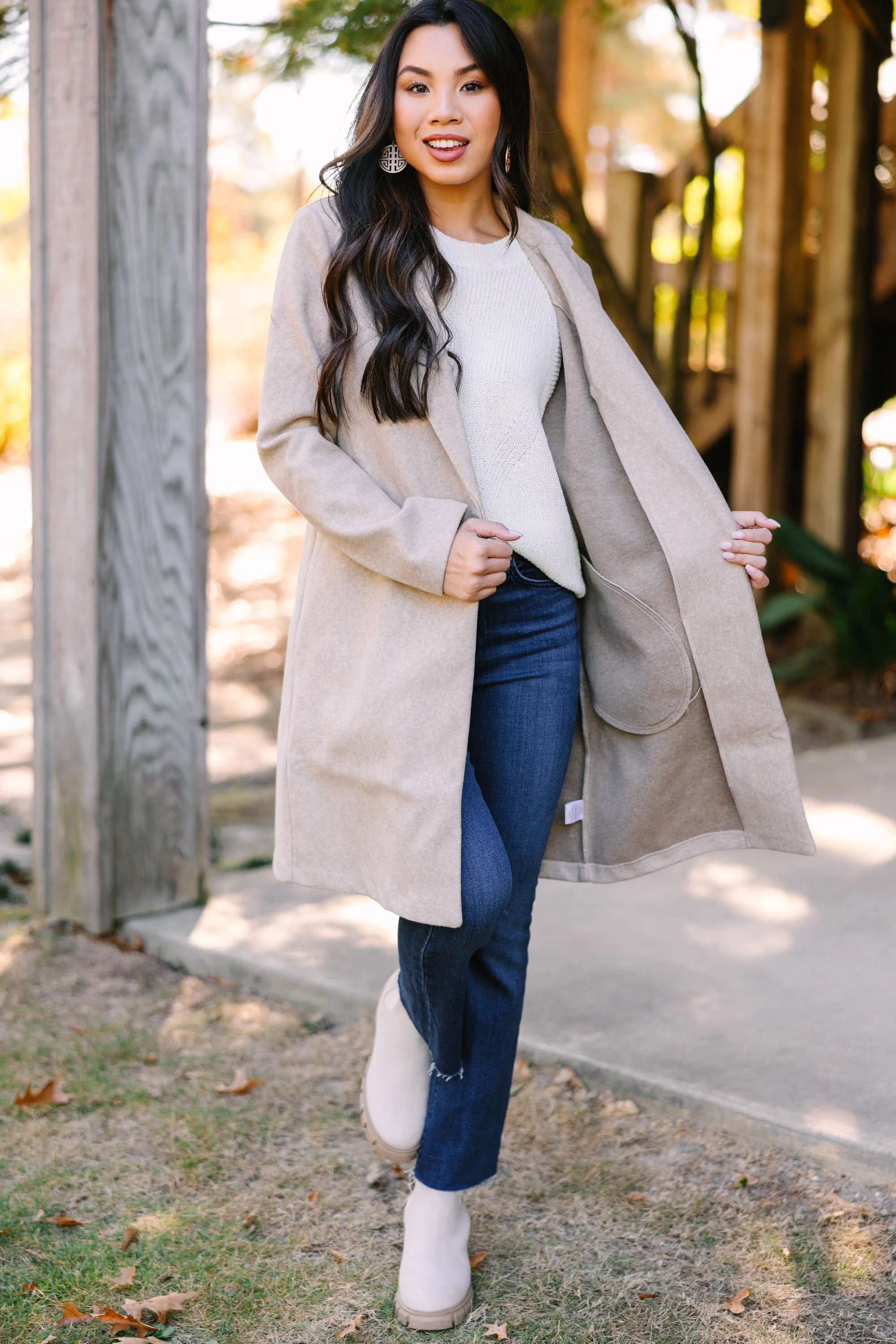 All For You Oatmeal White Long Line Coat