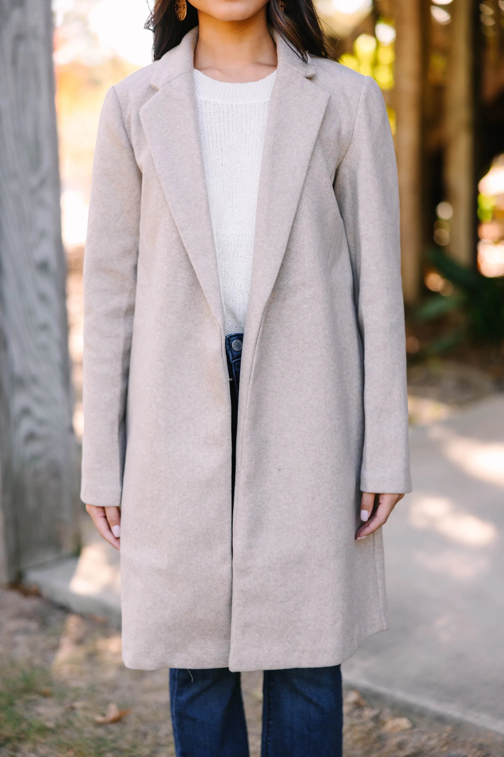 All For You Oatmeal White Long Line Coat