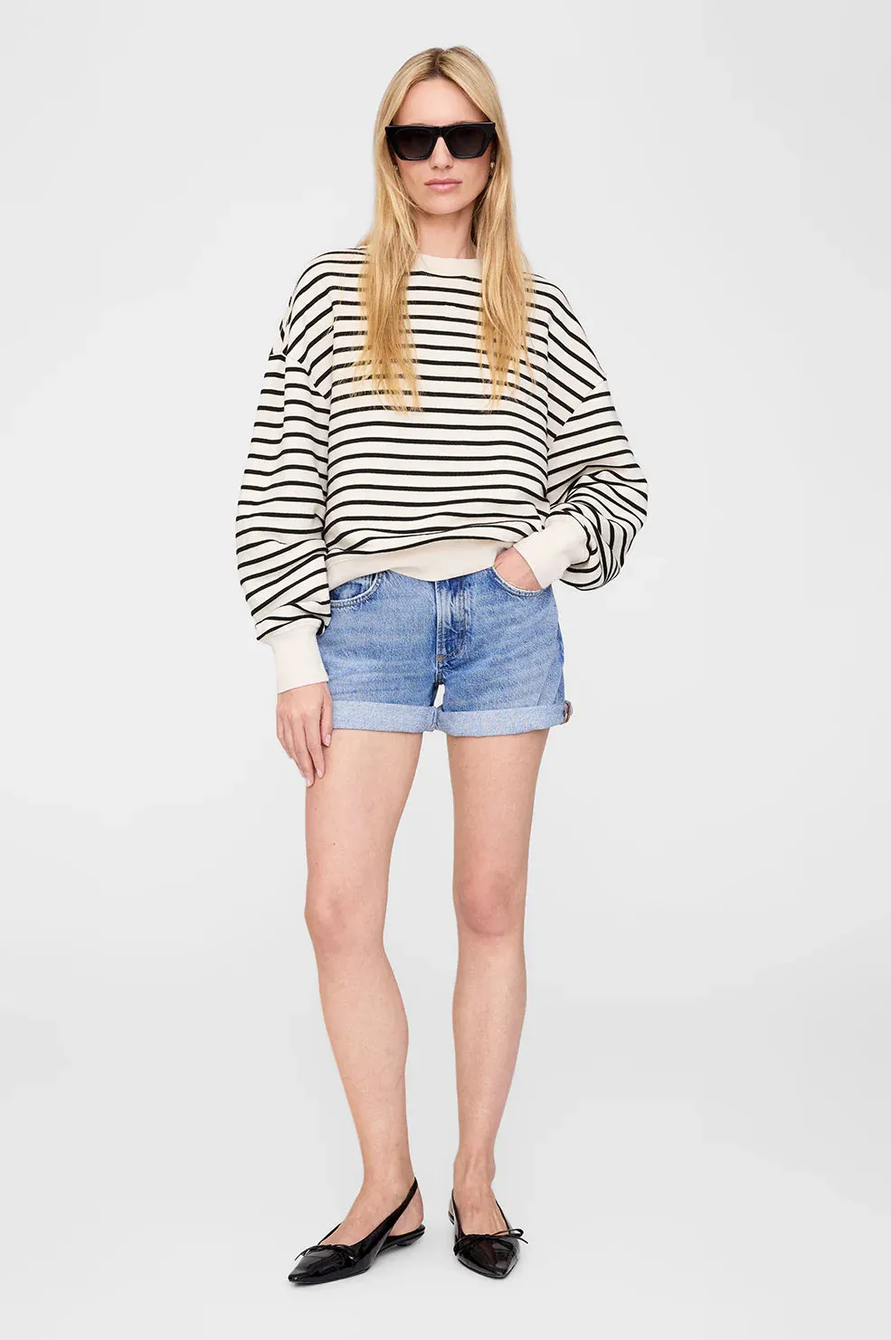 Anine Bing Dean Sweatshirt in Black Stripe French Terry