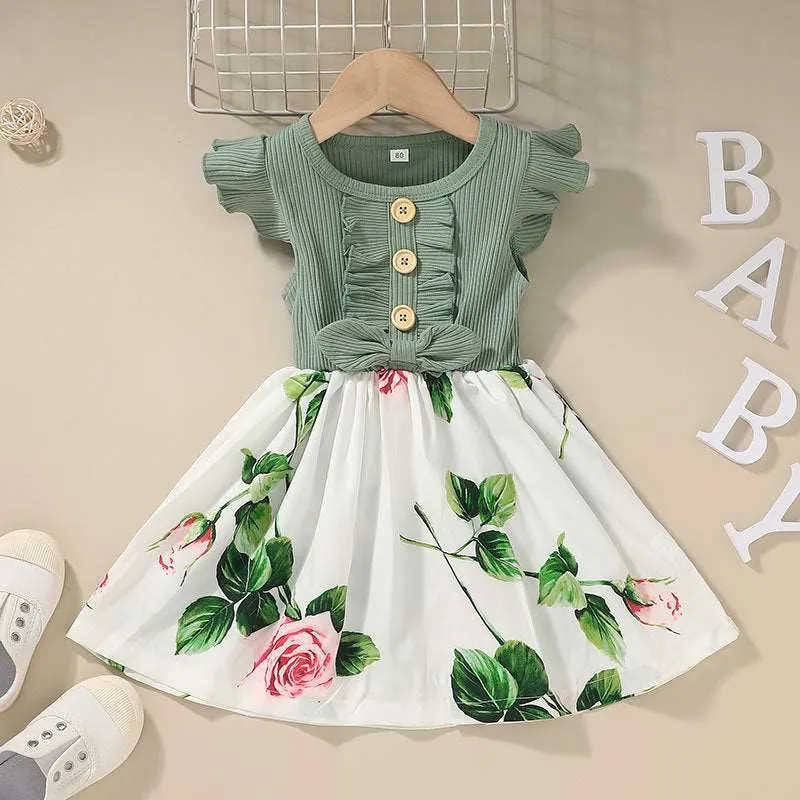 Baby Girl Vintage Bow Floral Dress