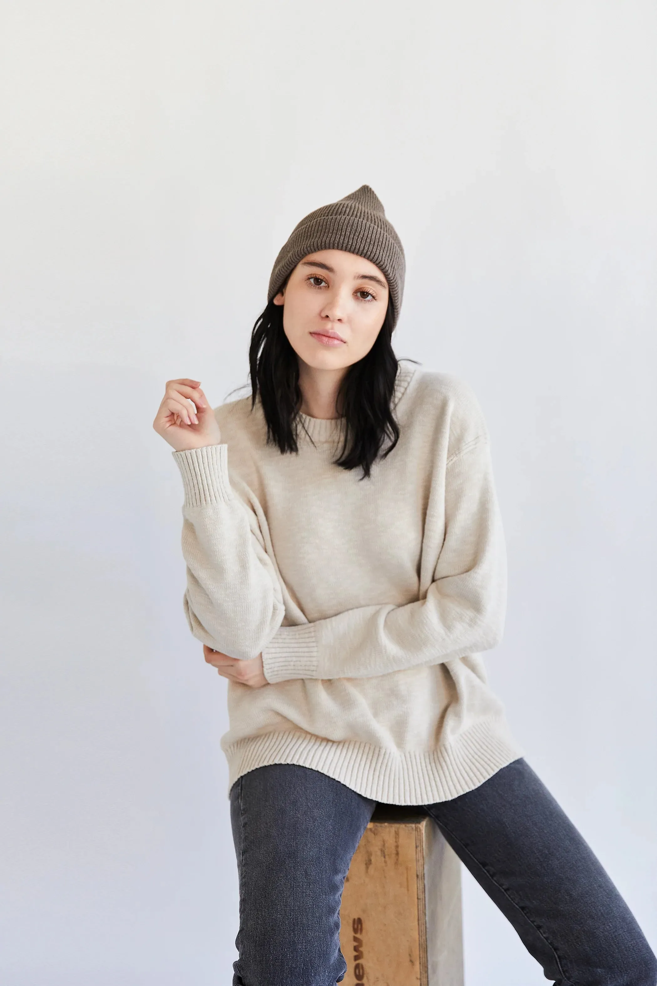 Boyfriend Crewneck Sweater in Natural