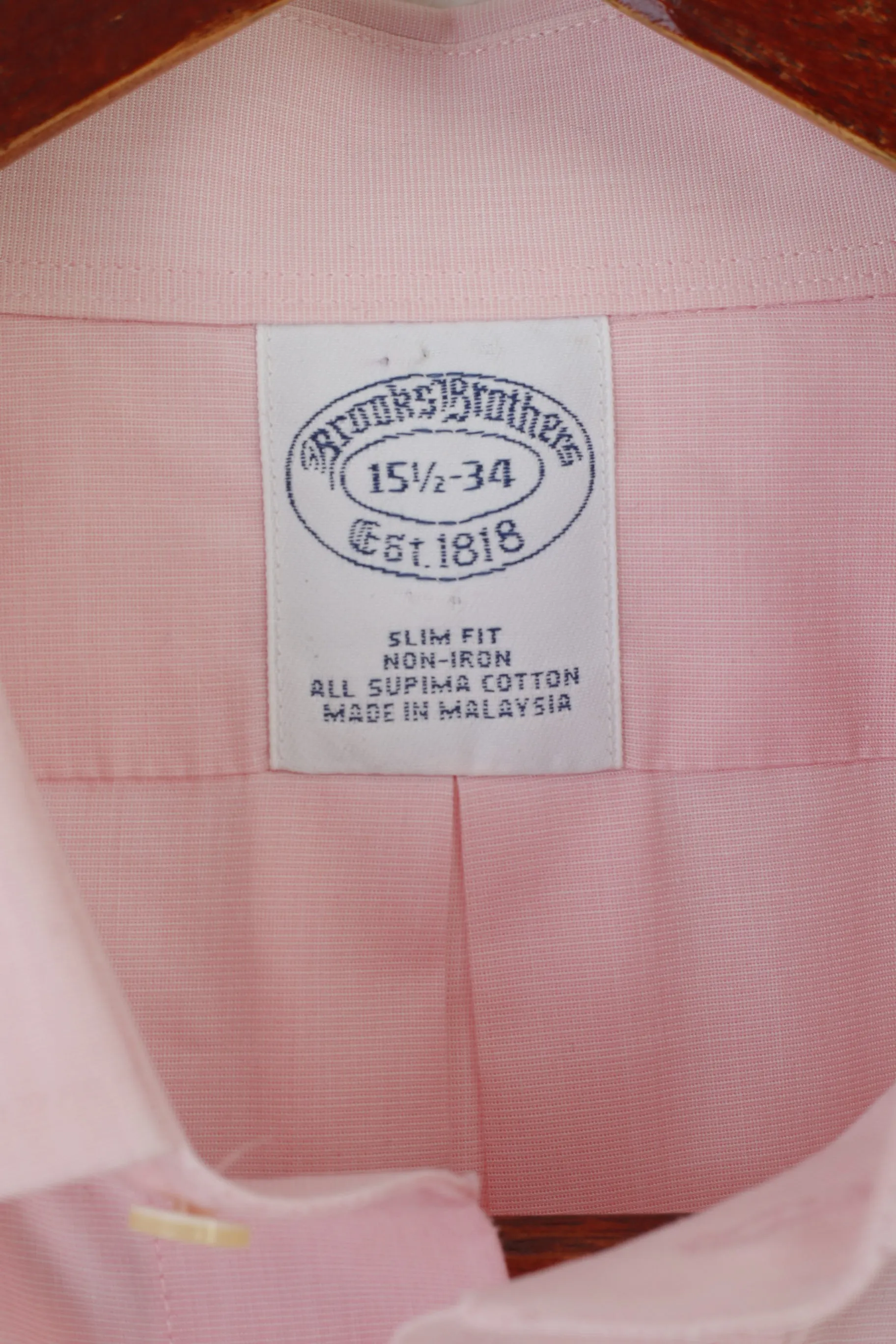Brooks Brothers Men 15.5 34 L Casual Shirt Pink Cotton Slim Fit Non Iron Cuff Top