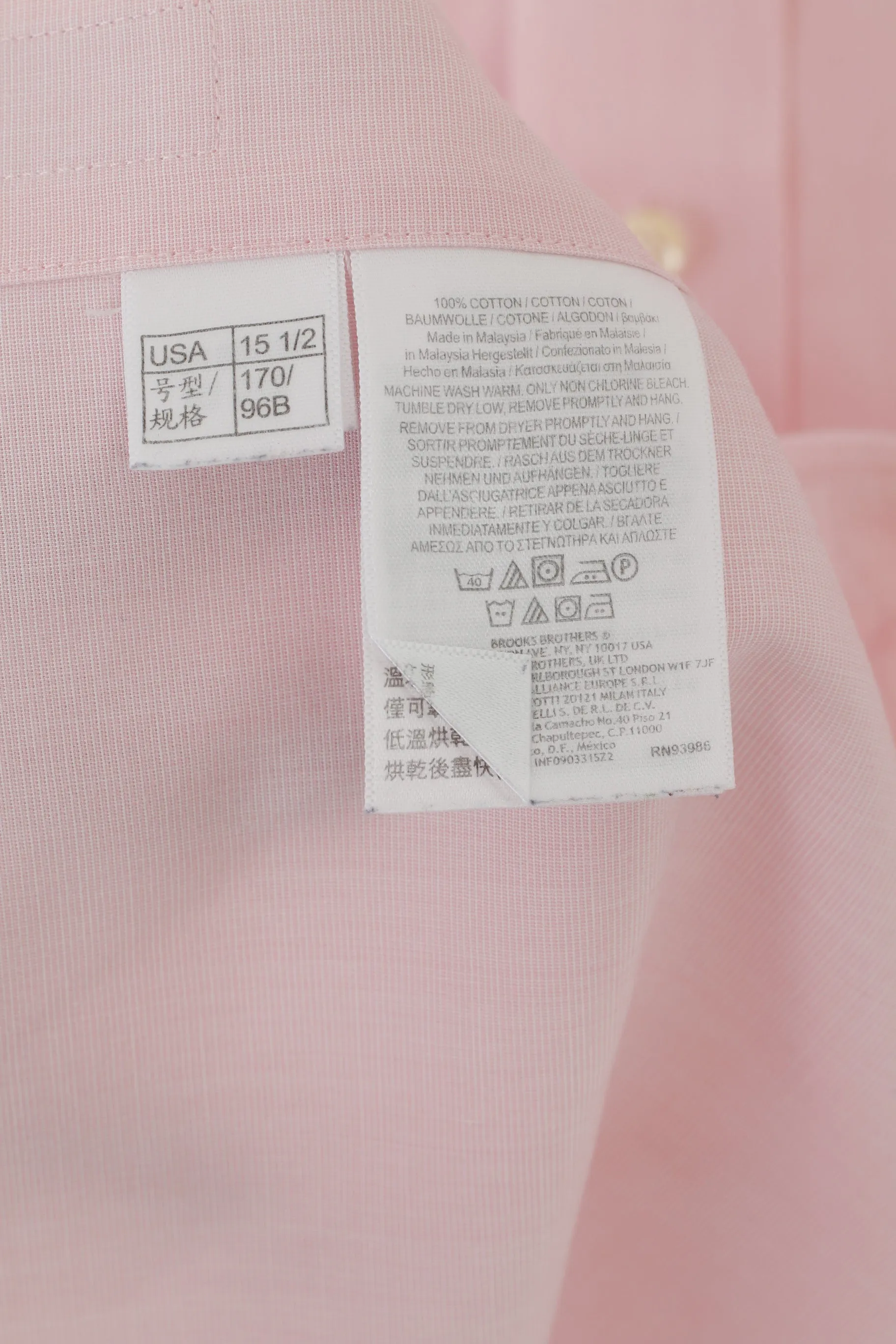 Brooks Brothers Men 15.5 34 L Casual Shirt Pink Cotton Slim Fit Non Iron Cuff Top