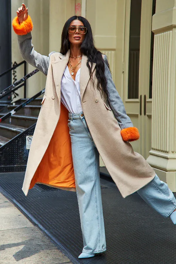 Luxurious Camel Fur Cuff Petra Womens Coat