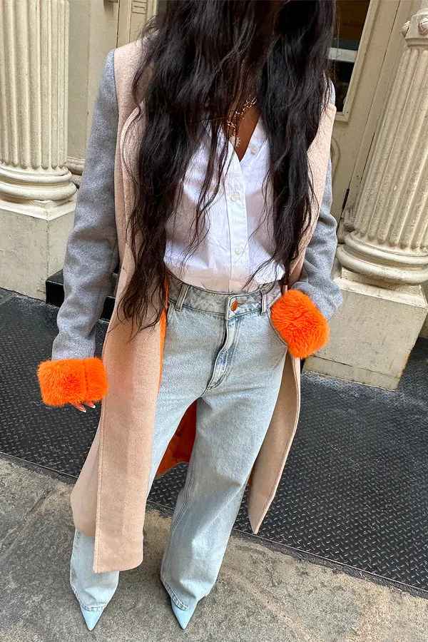 Luxurious Camel Fur Cuff Petra Womens Coat