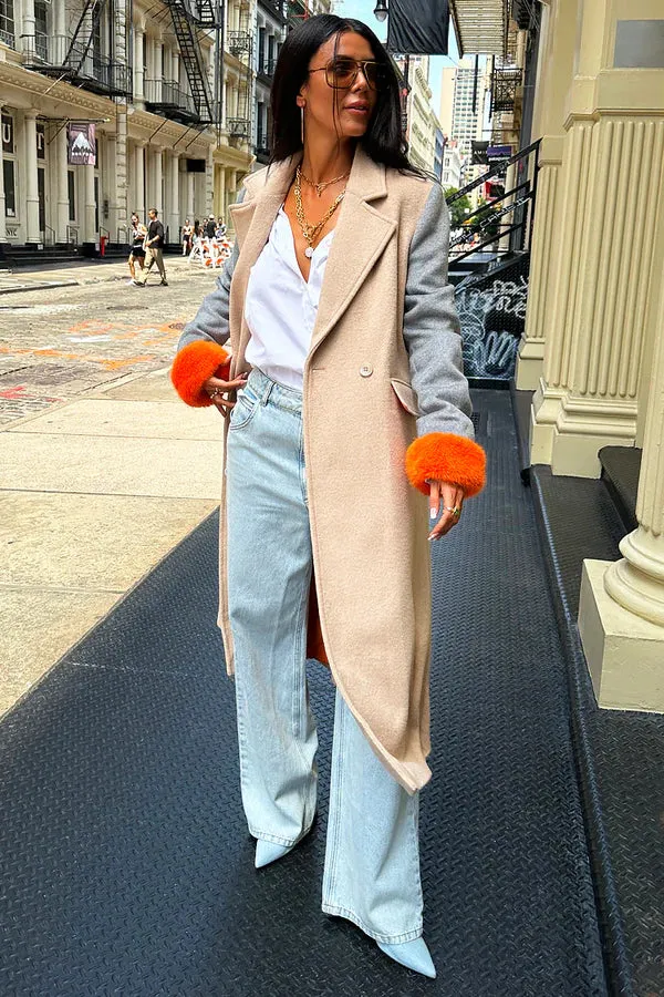 Luxurious Camel Fur Cuff Petra Womens Coat