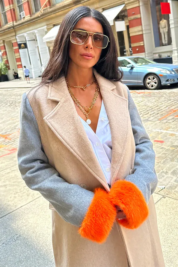 Luxurious Camel Fur Cuff Petra Womens Coat