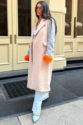 Luxurious Camel Fur Cuff Petra Womens Coat