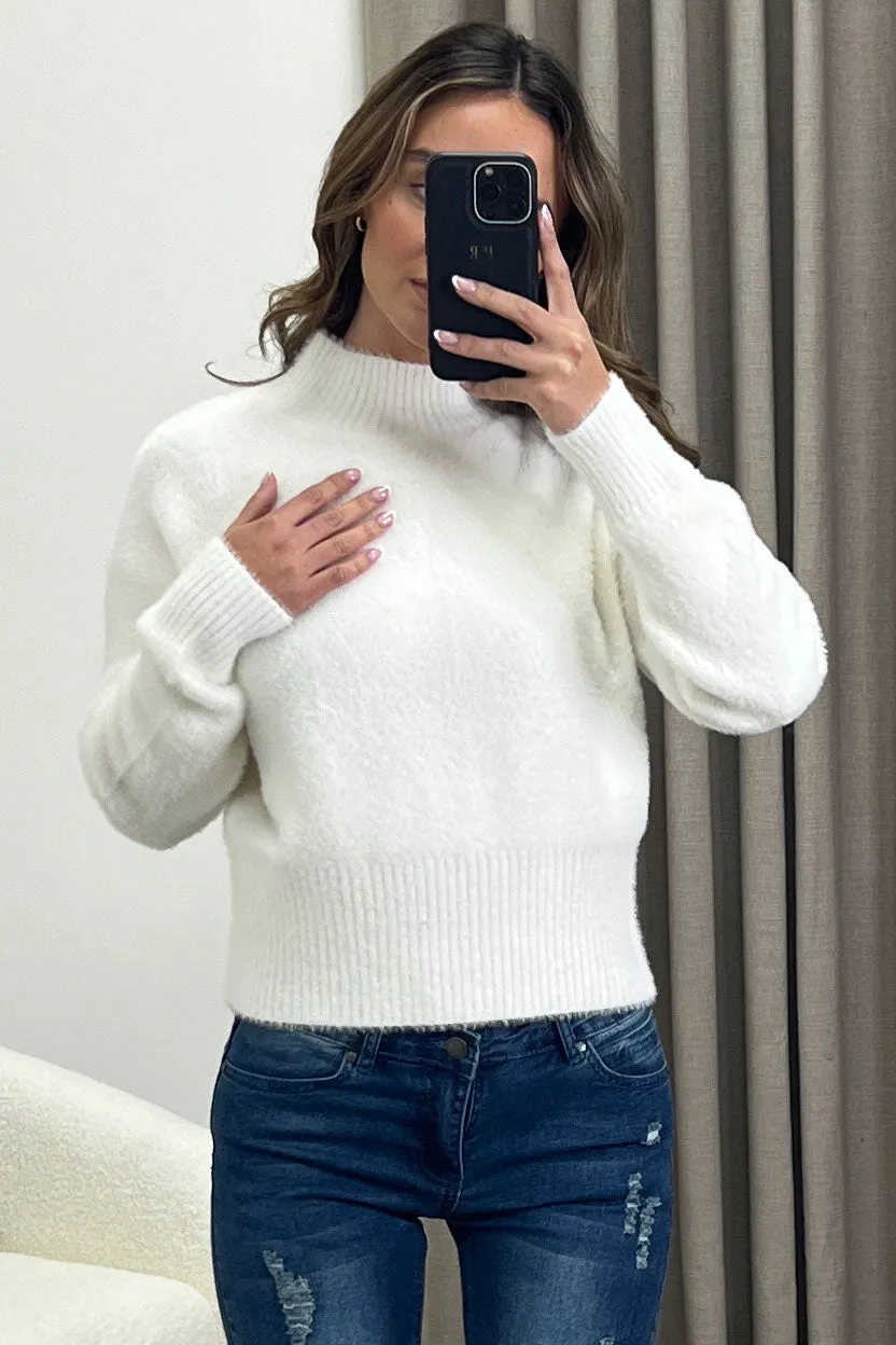 Carie Cream Faux Fur High Neck Knit Jumper