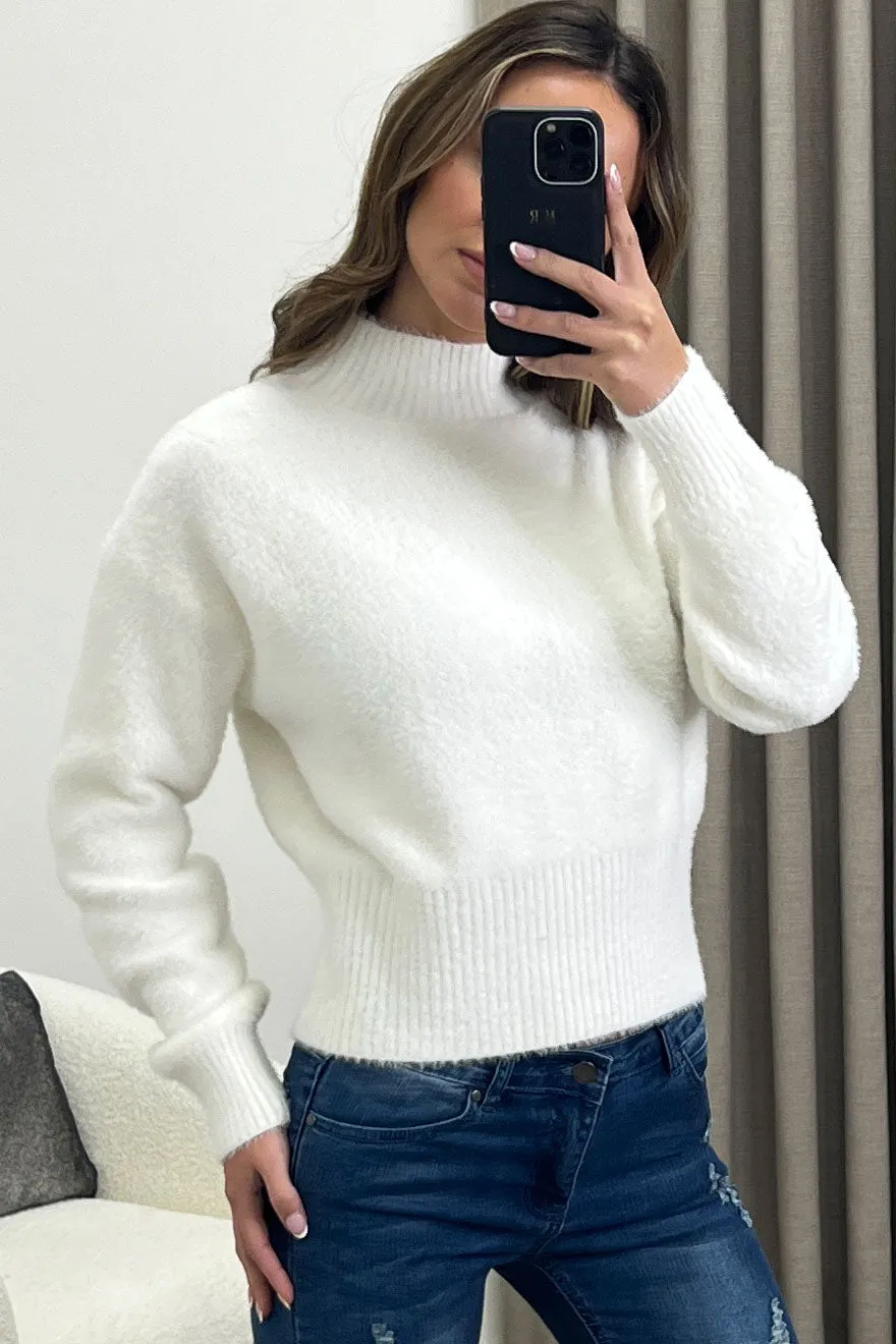 Carie Cream Faux Fur High Neck Knit Jumper