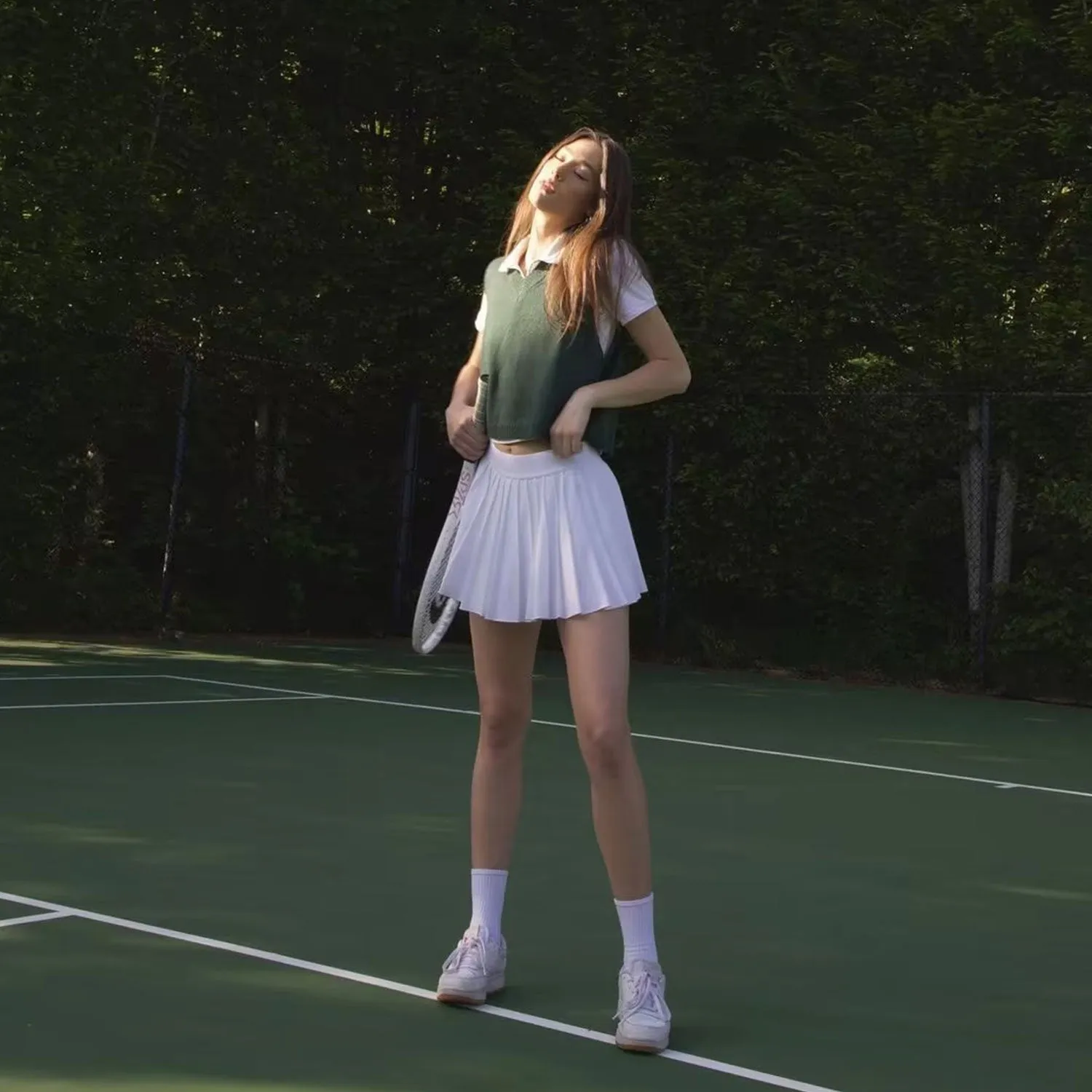 College High Waist A Line Pleated Ribbed Knit Mini Skirt