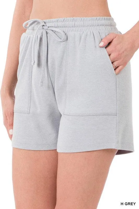 Cotton Drawstring Waist Shorts With Pockets