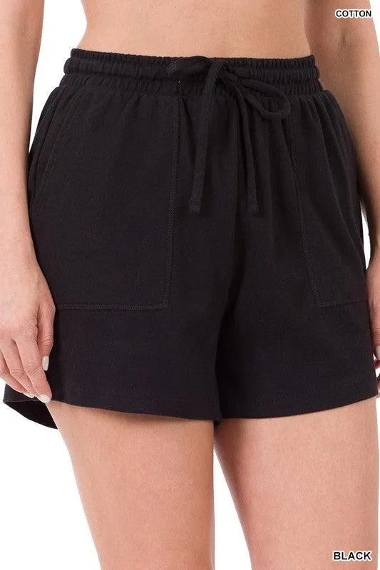 Cotton Drawstring Waist Shorts With Pockets