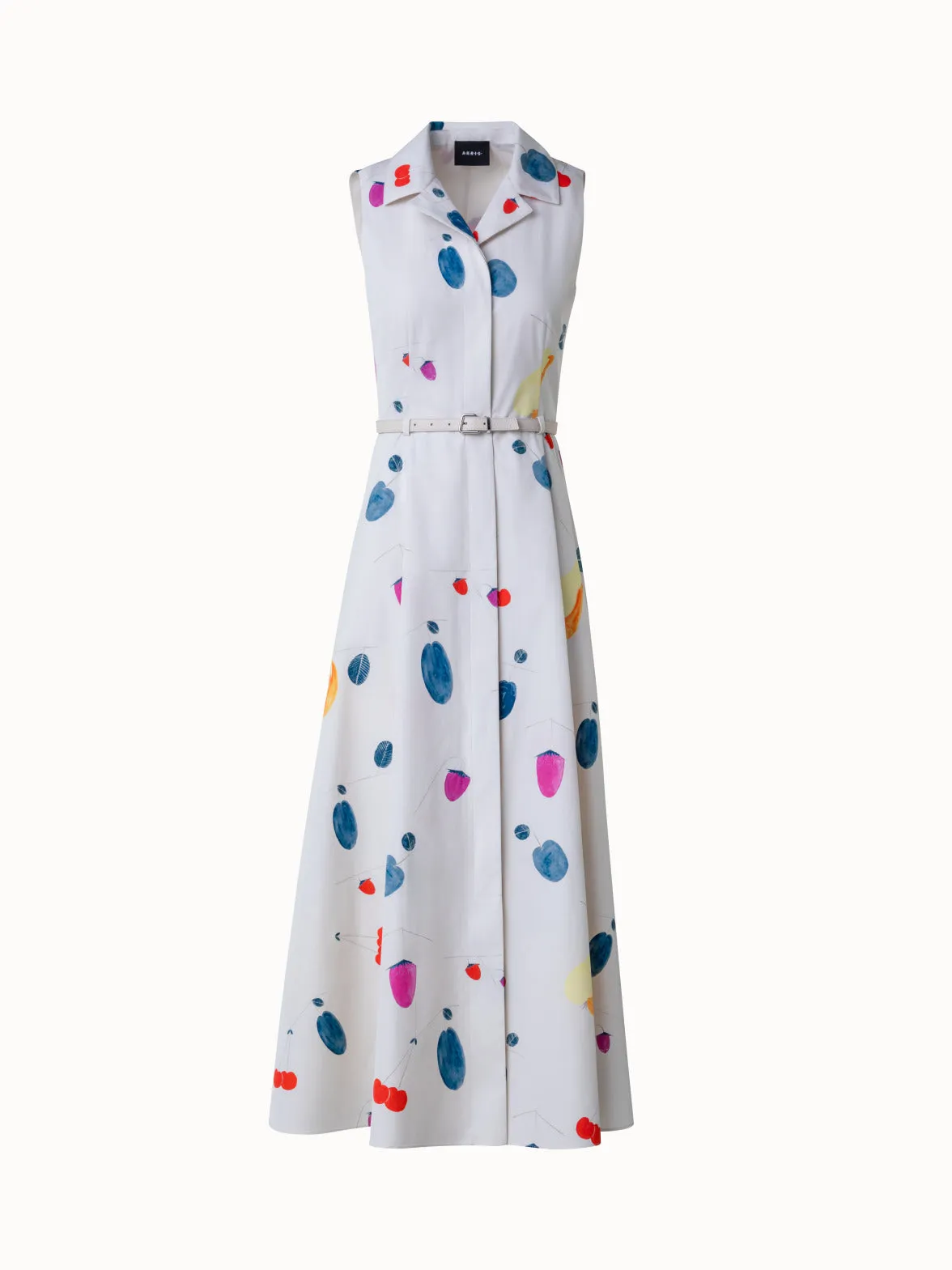 Chic Cotton Midi Dress with Vibrant Fruit Print