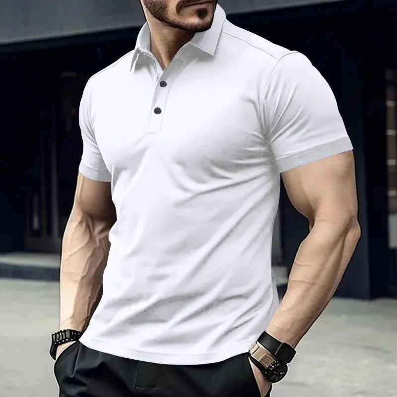 Cross border Summer AliExpress Amazon Men's Polo with Polo Collar and Button Up Solid Color Large Casual Sports Polo Shirt