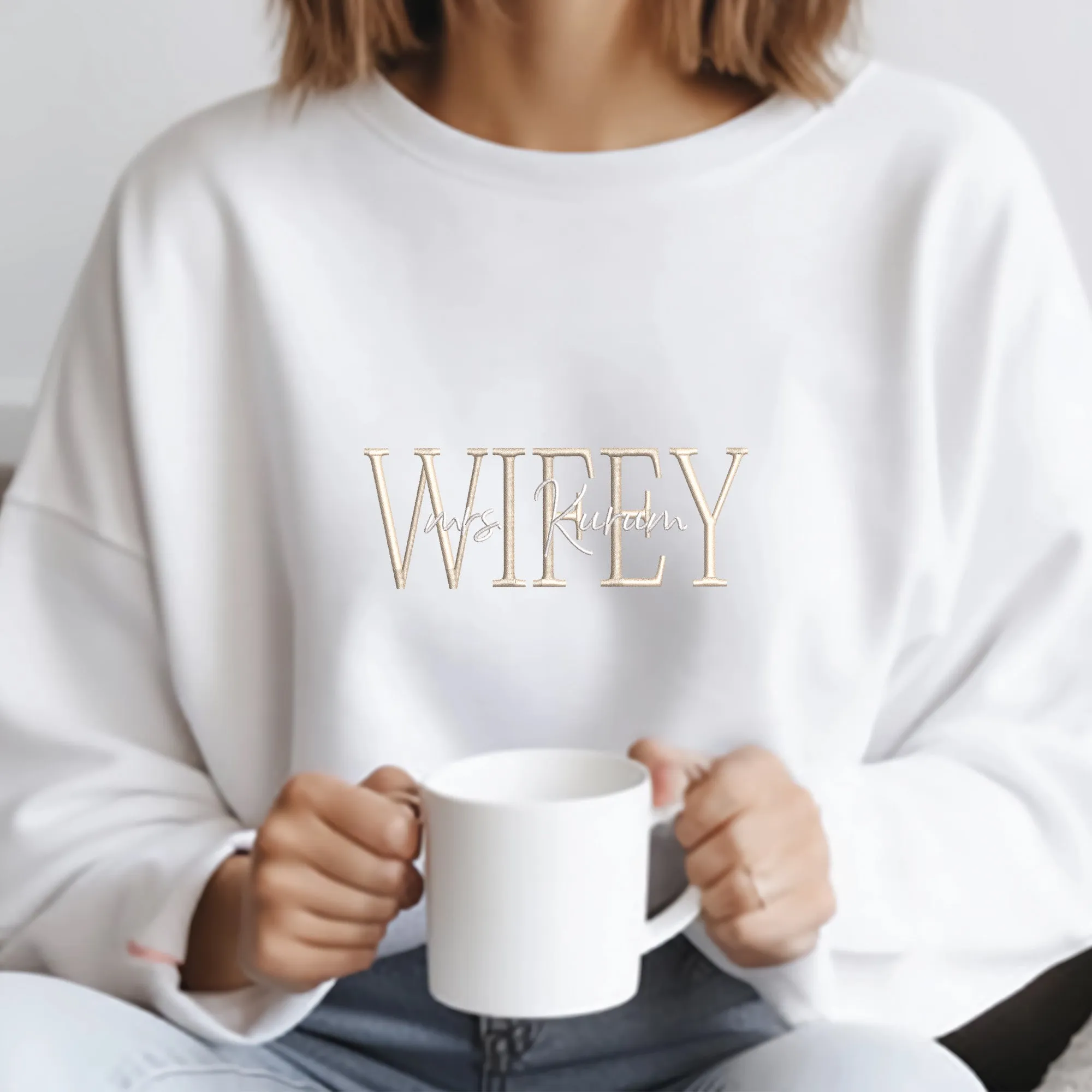 Custom Couple Matching Hubby and Wifey Embroidered Sweatshirt