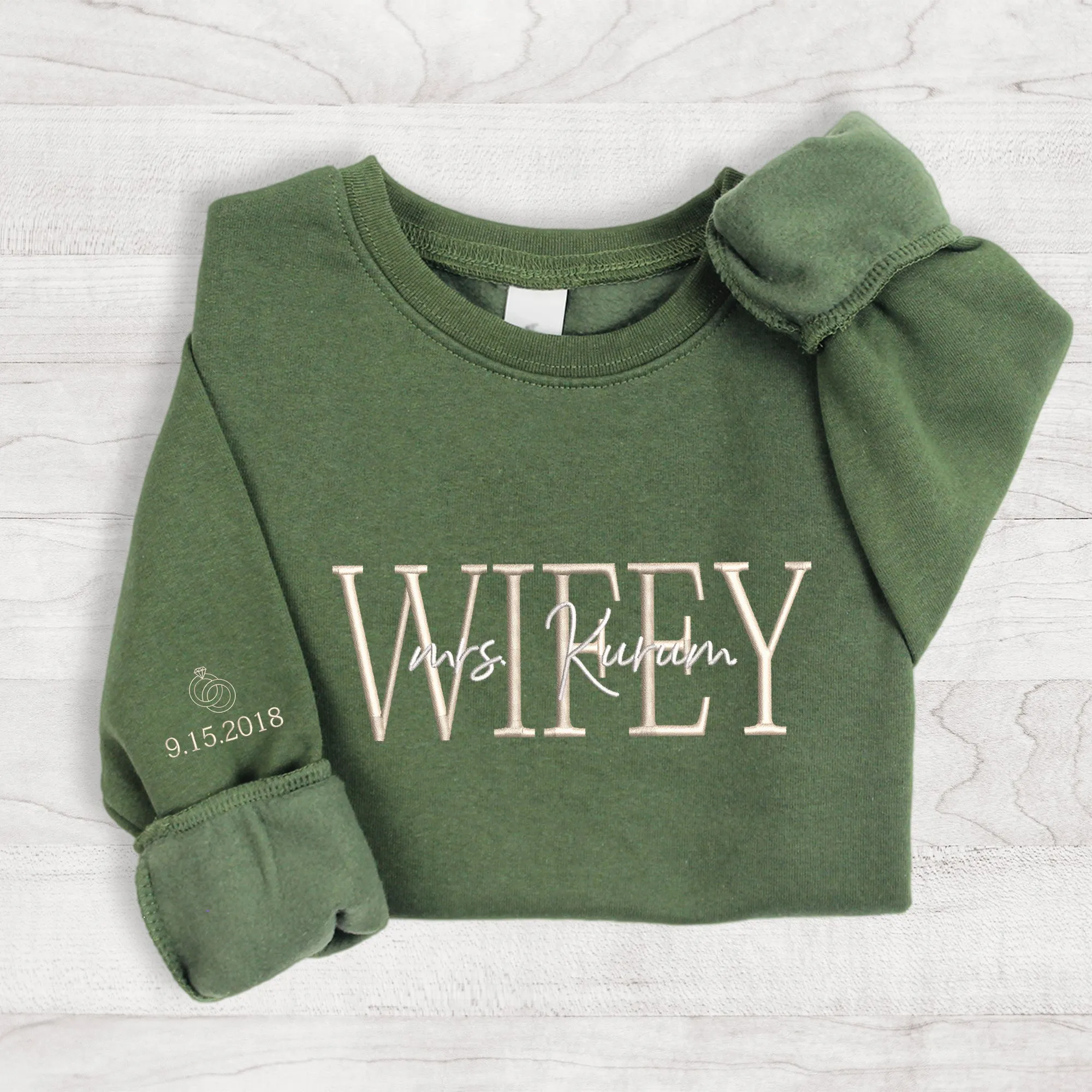 Custom Couple Matching Hubby and Wifey Embroidered Sweatshirt