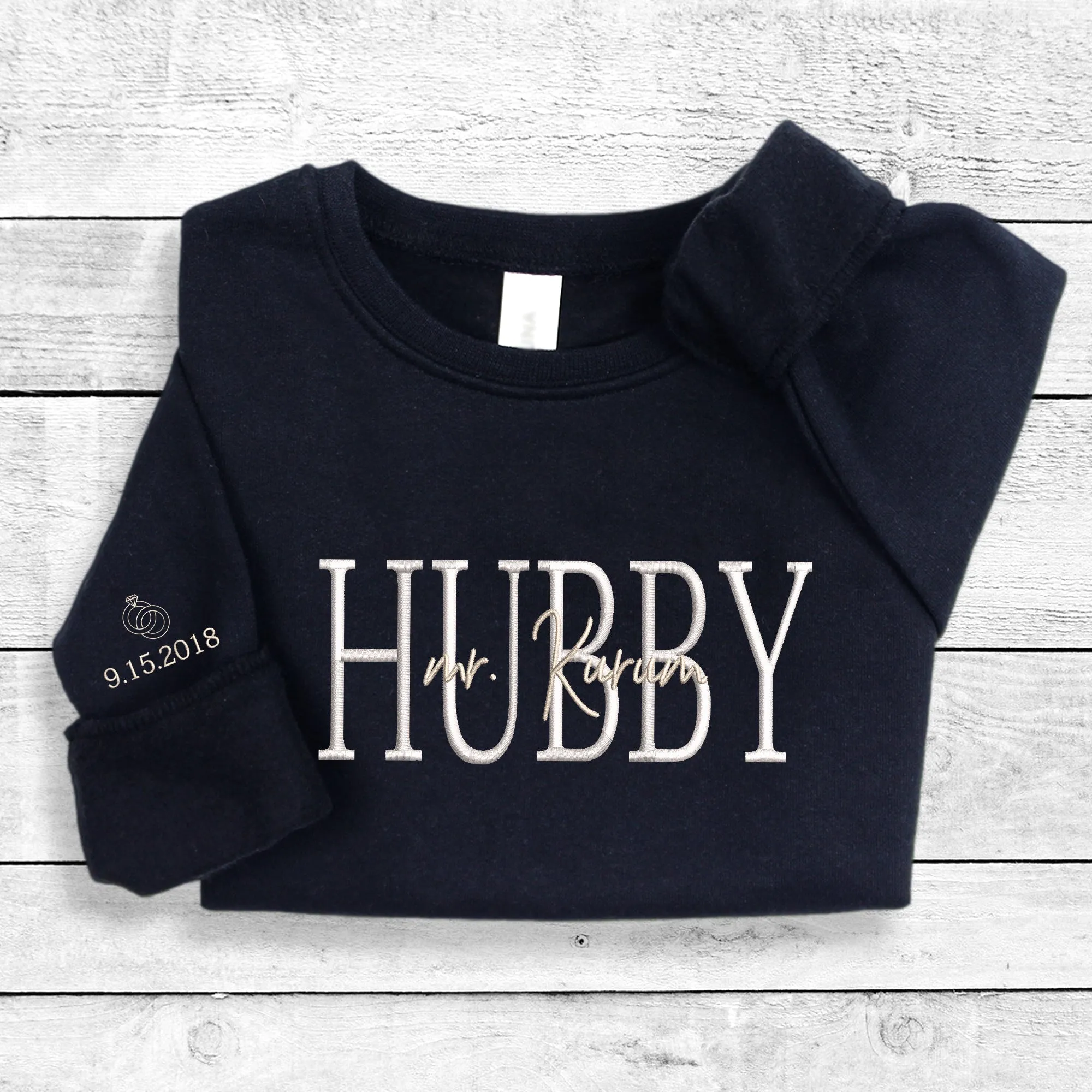 Custom Couple Matching Hubby and Wifey Embroidered Sweatshirt