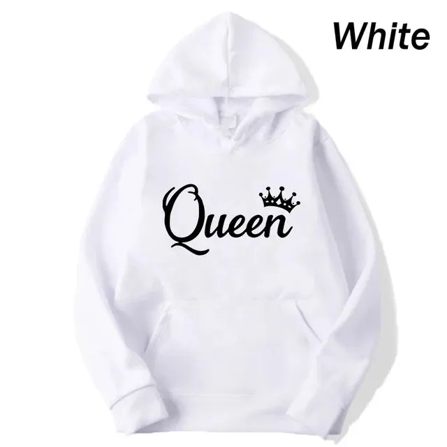 deanwangkt Fashion Men Women Long Sleeve Pullover Hooded Sweatshirts Unisex King and Queen Print Hoodies Casual Streetwear Couple Sweat