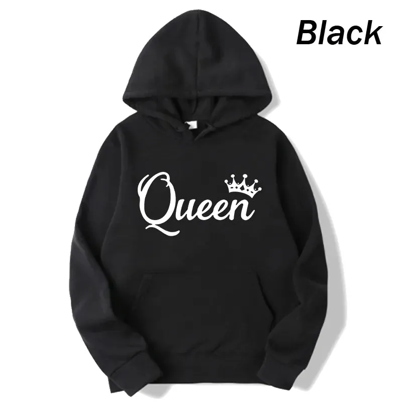 deanwangkt Fashion Men Women Long Sleeve Pullover Hooded Sweatshirts Unisex King and Queen Print Hoodies Casual Streetwear Couple Sweat