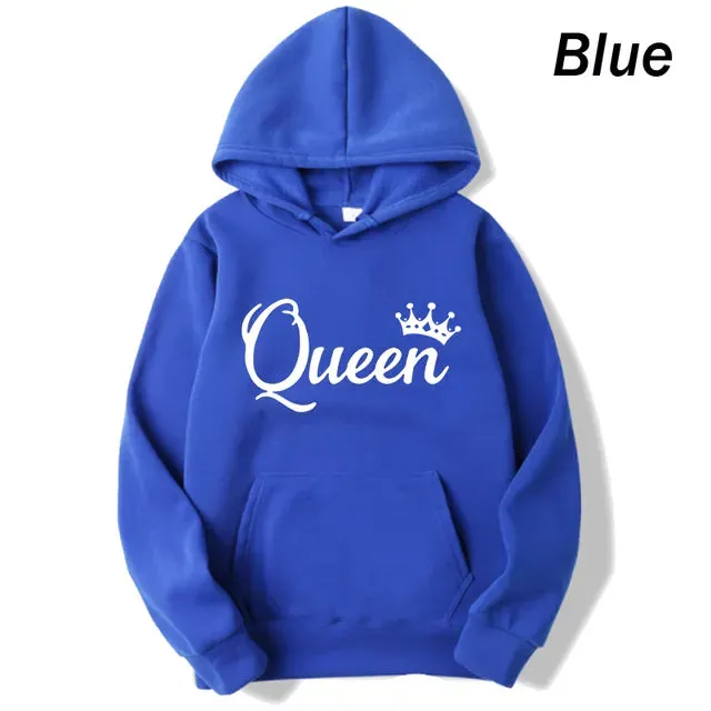 deanwangkt Fashion Men Women Long Sleeve Pullover Hooded Sweatshirts Unisex King and Queen Print Hoodies Casual Streetwear Couple Sweat