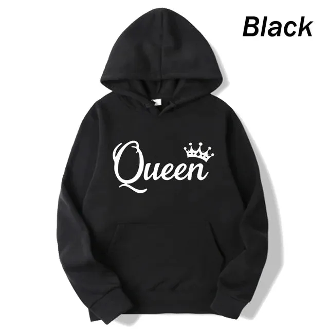 deanwangkt Fashion Men Women Long Sleeve Pullover Hooded Sweatshirts Unisex King and Queen Print Hoodies Casual Streetwear Couple Sweat