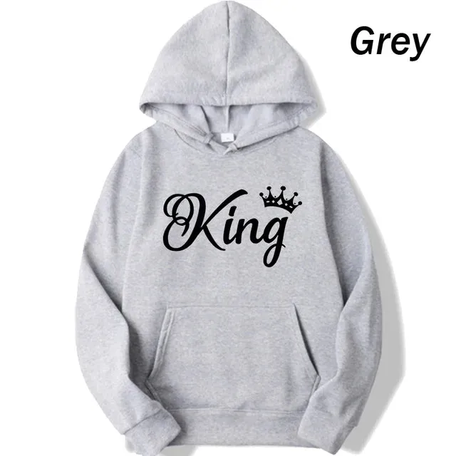 deanwangkt Fashion Men Women Long Sleeve Pullover Hooded Sweatshirts Unisex King and Queen Print Hoodies Casual Streetwear Couple Sweat