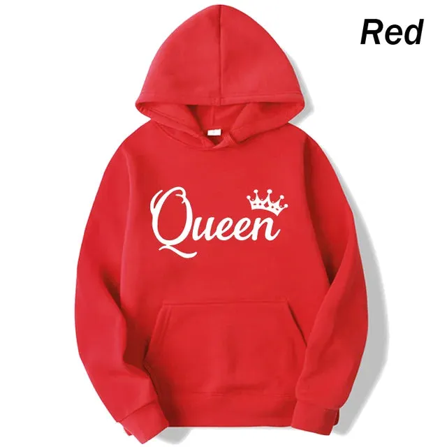 deanwangkt Fashion Men Women Long Sleeve Pullover Hooded Sweatshirts Unisex King and Queen Print Hoodies Casual Streetwear Couple Sweat