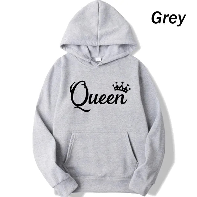 deanwangkt Fashion Men Women Long Sleeve Pullover Hooded Sweatshirts Unisex King and Queen Print Hoodies Casual Streetwear Couple Sweat