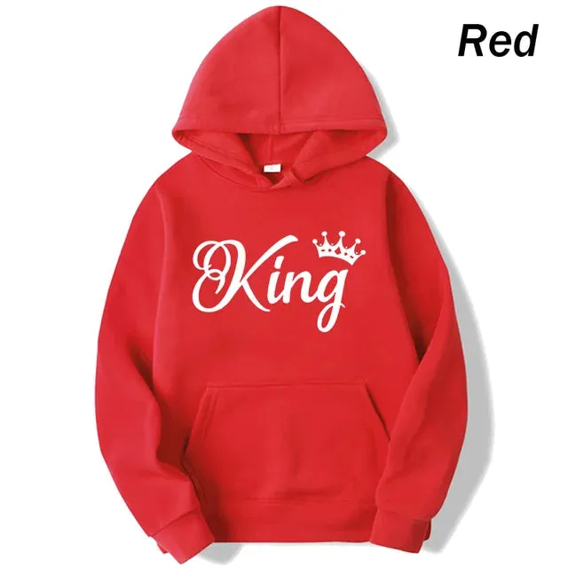 deanwangkt Fashion Men Women Long Sleeve Pullover Hooded Sweatshirts Unisex King and Queen Print Hoodies Casual Streetwear Couple Sweat