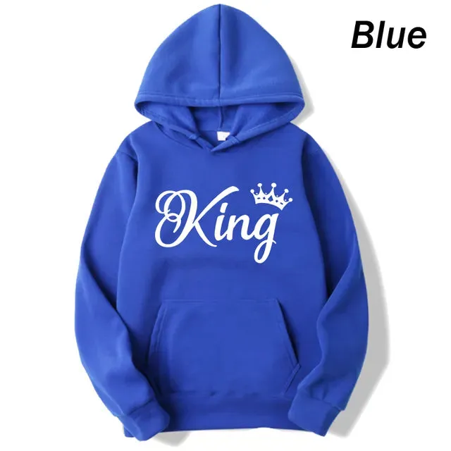deanwangkt Fashion Men Women Long Sleeve Pullover Hooded Sweatshirts Unisex King and Queen Print Hoodies Casual Streetwear Couple Sweat