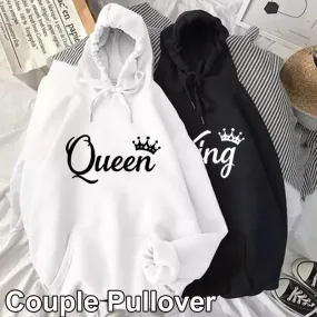 deanwangkt Fashion Men Women Long Sleeve Pullover Hooded Sweatshirts Unisex King and Queen Print Hoodies Casual Streetwear Couple Sweat