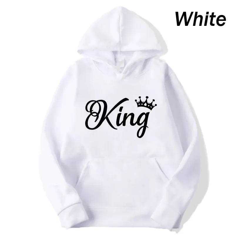 deanwangkt Fashion Men Women Long Sleeve Pullover Hooded Sweatshirts Unisex King and Queen Print Hoodies Casual Streetwear Couple Sweat
