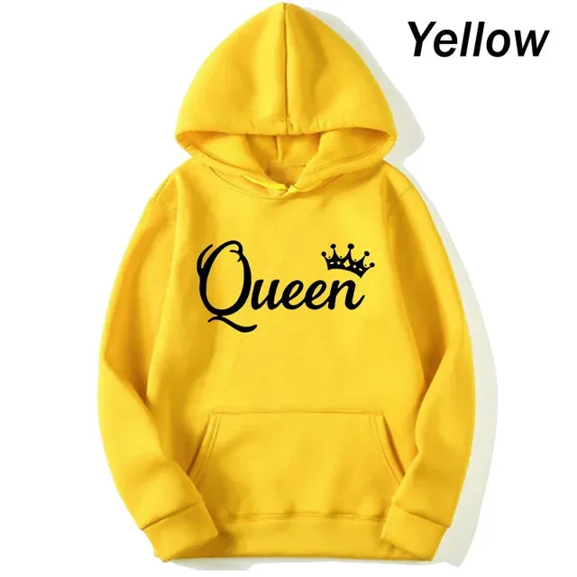 deanwangkt Fashion Men Women Long Sleeve Pullover Hooded Sweatshirts Unisex King and Queen Print Hoodies Casual Streetwear Couple Sweat