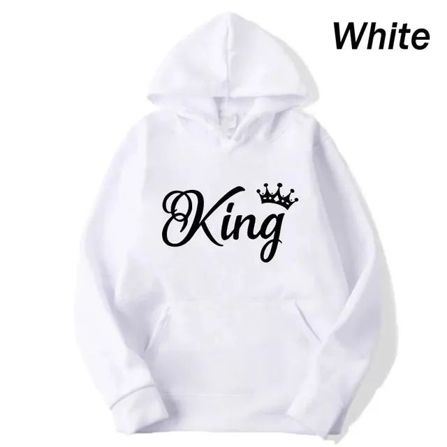 deanwangkt Fashion Men Women Long Sleeve Pullover Hooded Sweatshirts Unisex King and Queen Print Hoodies Casual Streetwear Couple Sweat
