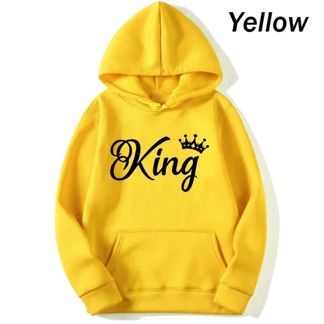 deanwangkt Fashion Men Women Long Sleeve Pullover Hooded Sweatshirts Unisex King and Queen Print Hoodies Casual Streetwear Couple Sweat